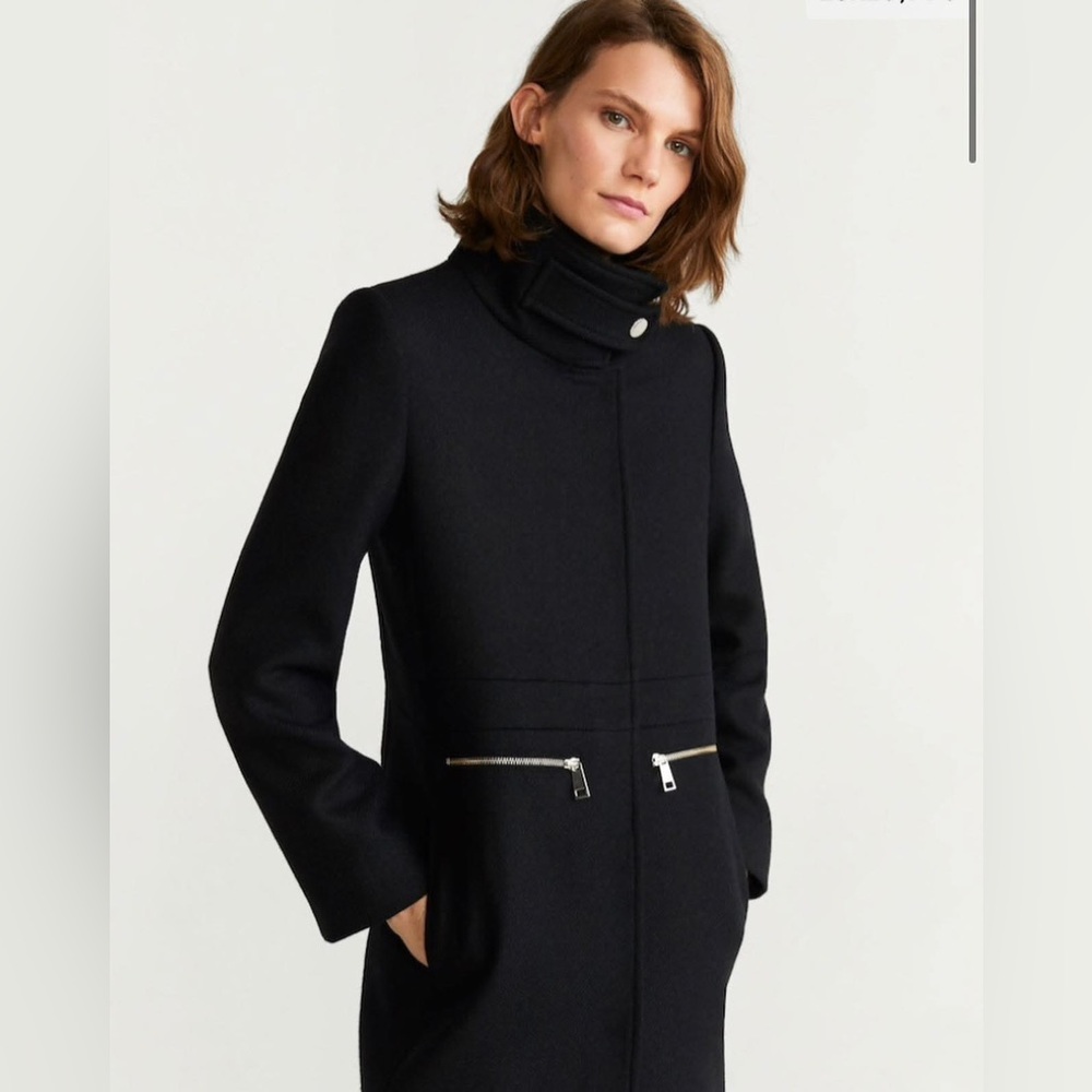 Mango Black Wool Trench Coat with Silver Accents - Picture 3 of 5